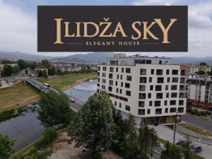 a sign that reads litza sky next to a building at ILiDZA SKY in Sarajevo