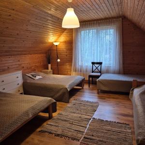 a bedroom with two beds and a window at Vēverkalni in Vidriži