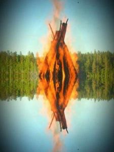 una pintura de un avión ardiendo en el agua en Camping Atrain, en Kuopio