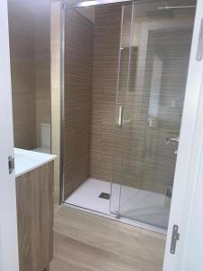 a shower with a glass door in a bathroom at CALARREONA - Apartamento a 100 metros de la playa in Águilas