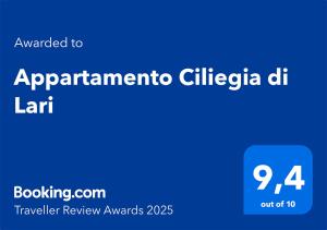Certifikát, hodnocení, plakát nebo jiný dokument vystavený v ubytování Ciliegia di Lari - Attico