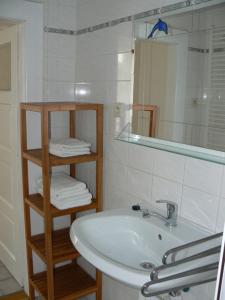 ein Bad mit einem Waschbecken und einem Spiegel in der Unterkunft Apartmán U krále Tylova 516 in Jičín