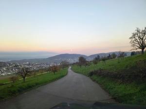 a winding road with a city in the distance at Modernes Doppelzimmer nähe Basel in Frenkendorf +2 photos