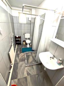 a bathroom with a toilet and a sink at CsászárLak Vendégház in Tarcal
