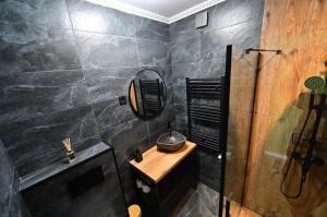 un baño con lavabo y ducha en Old Town Ruby, en Sibiu