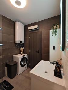 a bathroom with a washing machine and a sink at Meraki Apartment Kostrena two bedrooms in Kostrena