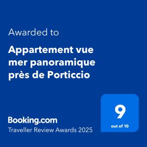 Certifikát, hodnocení, plakát nebo jiný dokument vystavený v ubytování Appartement vue mer panoramique près de Porticcio