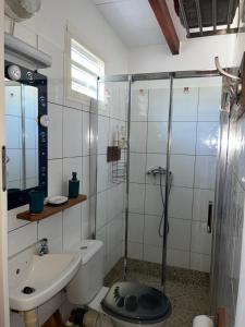 a bathroom with a shower and a toilet and a sink at LA PAILLOTE D OR in Sainte-Anne +16 photos