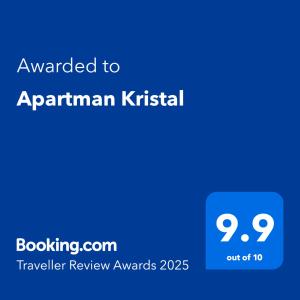 Certifikát, ocenenie alebo iný dokument vystavený v ubytovaní Apartman Kristal