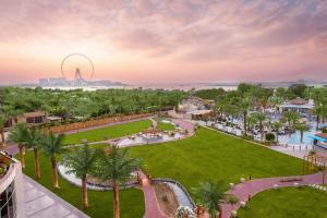 an aerial view of the park with the ferris wheel in the background at Al Habtoor Grand Resort, Autograph Collection in Dubai