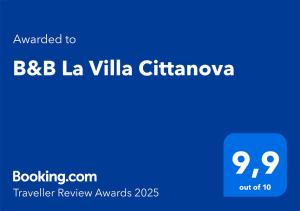 Certifikát, hodnocení, plakát nebo jiný dokument vystavený v ubytování B&B La Villa Cittanova