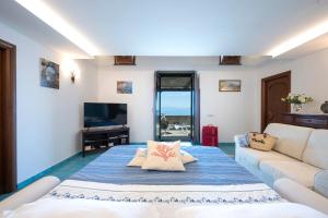 a living room with a couch and a tv at La Cascina - Villa Nenno in Conca dei Marini