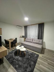 una sala de estar con un sofá y una mesa en Apartman Ivana, en Banja Luka