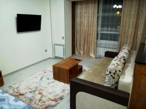 a living room with a couch and a tv at Apartment for rent number 2 in Aktau