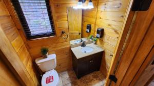 vistas a un baño con aseo y lavabo en Lazy Bear Cabin, en Sevierville 83 fotos más