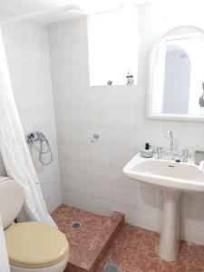 łazienka z umywalką, toaletą i lustrem w obiekcie Kasi's nature home w mieście Kithira +28 zdjęć