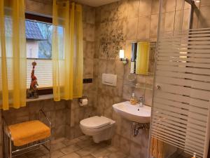 a bathroom with a toilet and a sink at Ferienhaus Mayer in der sonnigen Ortenau in Oberkirch +27 photos