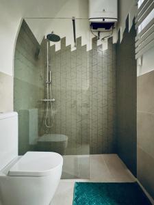 a bathroom with a white toilet and a shower at Il Magazzeno della Prozia in Corato