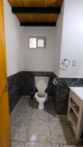 a bathroom with a toilet and a window at Duplex con patio y cochera, con aire acondicionado y vajilla completa en el centro de Choele Choel in Choele Choel