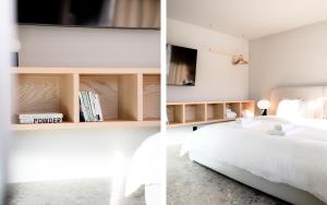 Postel nebo postele na pokoji v ubytování clea flims - modern alpine hideaway