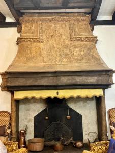 an ornate fireplace with a gold mantel at Maison du Roy / Royal Chambers in Saint-Antonin
