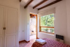 a bedroom with a purple bed and a window at Manke Apart & Suites in San Martín de los Andes +32 photos
