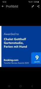 Certifikát, hodnocení, plakát nebo jiný dokument vystavený v ubytování Chalet Gotthelf Gartenstudio, Ferien mit Hund