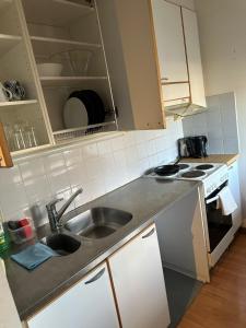 a kitchen with a sink and a stove at Helsinki Sweet Homes in Helsinki