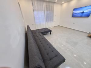 a living room with a couch and a tv at kikar natanya in Netanya