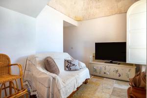 un soggiorno con sedia e TV a schermo piatto di Apulia Trulli Macco Macco Locorotondo a Locorotondo