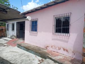 a pink house with two windows on the side of it at Solar dos Rabelo in Belém