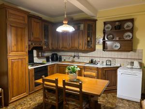 a kitchen with wooden cabinets and a wooden table at Lecine 73 in Gioia dei Marsi