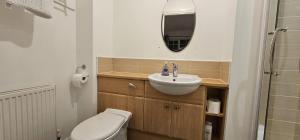 a small bathroom with a toilet and a sink at Sun Gardens Retreat- can sleep 10 with 4 Double Beds & 2 sofa beds in Stockton-on-Tees