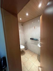 a bathroom with a toilet and a sink at Apartment Meierhof in Herford