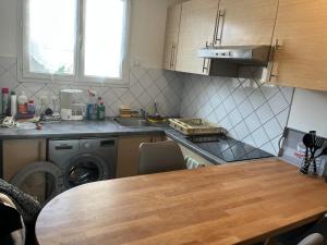 a kitchen with a sink and a washing machine at Harmonie in Aulnay-sous-Bois