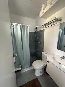 a bathroom with a shower and a toilet and a sink at Casa Bella -1 Free Scooter in Baclayon +14 photos