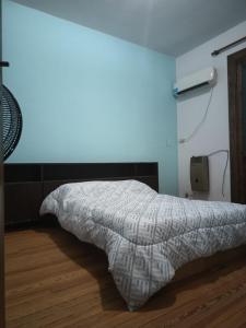 een slaapkamer met een bed met een wit dekbed bij Casita Verde in Rosario