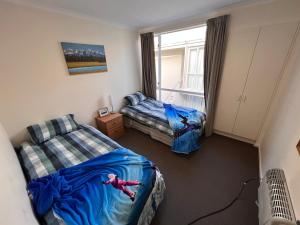 una camera da letto con due letti singoli e una finestra di Methven Mountain View Apartment a Methven