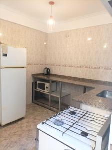 a kitchen with a stove and a white refrigerator at Kairos in Buenos Aires