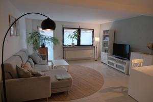 a living room with a couch and a tv at Altes Höfchen in Duisburg