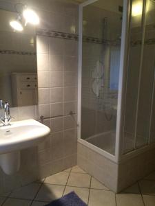 een badkamer met een douche en een wastafel bij Casa Zen in Valfurva