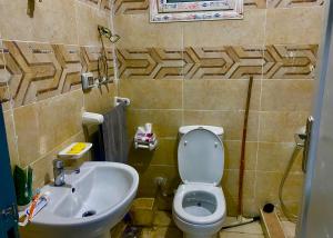 a small bathroom with a toilet and a sink at Room for rent - downtown in Cairo