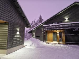 列维Rusty Reindeer Levi的建筑物旁的雪地房子