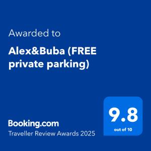 una pantalla azul con el texto otorgado a ale buka free private en Alex&Buba (FREE private parking), en Belgrado