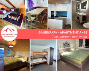 a collage of four pictures of a room at Apartmenthaus Gauenpark - CharmingStay in Flumserberg