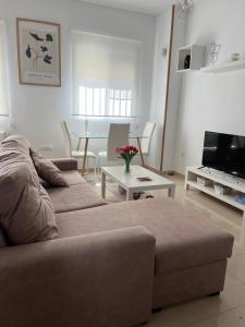 a living room with a couch and a tv at Estudio zona residencial in Don Benito +4 photos