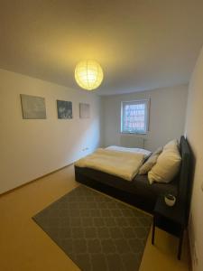 a bedroom with a bed and a light on the ceiling at Ferienwohnung im Herzen von Walldürn in Walldürn