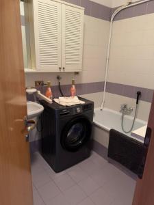 a washing machine in a bathroom with a tub at Michelle Luxury Living in centro a Gorizia in Gorizia