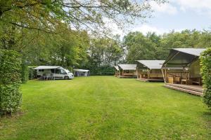 a group of tents in a field with a grass yard at Camping de Beukenhof in Tiendeveen