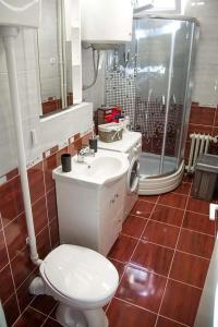 a bathroom with a toilet and a sink and a shower at Bulevar Apartman BL in Banja Luka